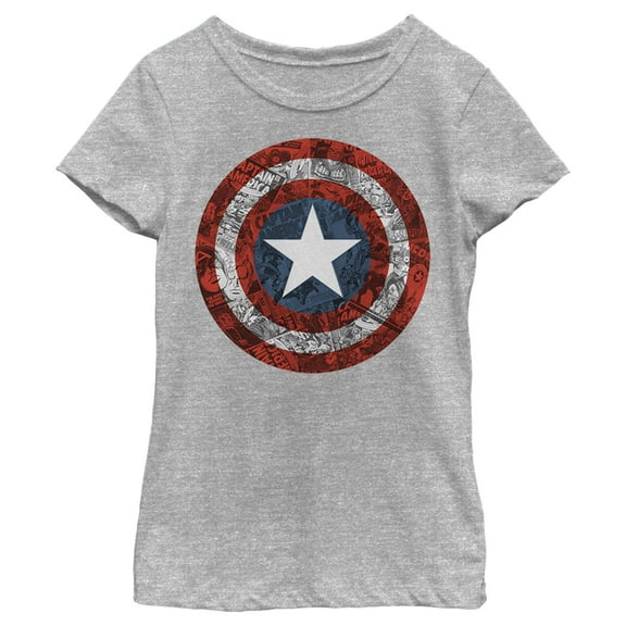 Girl's Marvel Captain America Shield Comic Print  Graphic Tee Athletic Heather Small