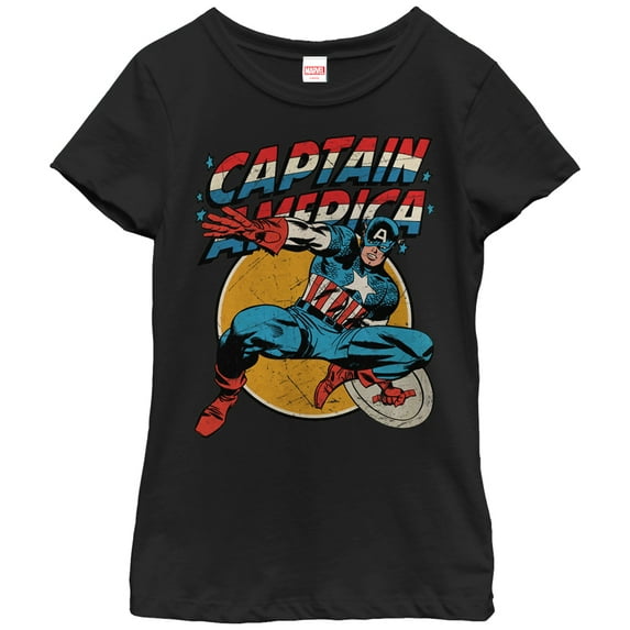 Girl's Marvel Captain America Shield Graphic Tee Black Small