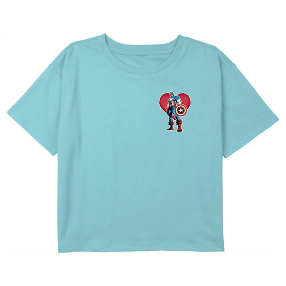 Girl's Marvel Captain America Small Heart Portrait Graphic Cropped T-Shirt Blue Large