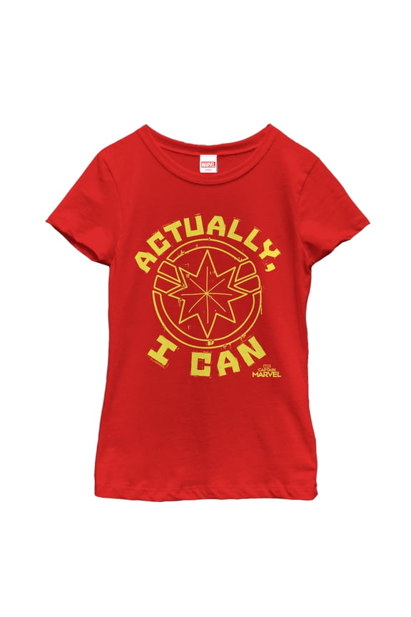 Girl's Marvel Captain Marvel Actually Can Quote Graphic Tee Red Small