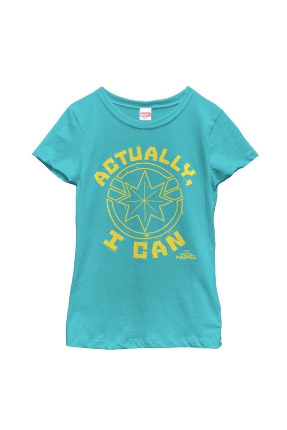 Girl's Marvel Captain Marvel Actually Can Quote  Graphic Tee Tahiti Blue Large