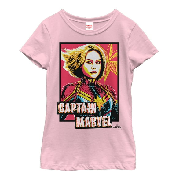 Girl's Marvel Captain Marvel Artistic Portrait  Graphic Tee Light Pink Large