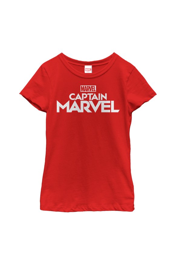 Girl's Marvel Captain Marvel Bold Logo Graphic Tee Red Medium