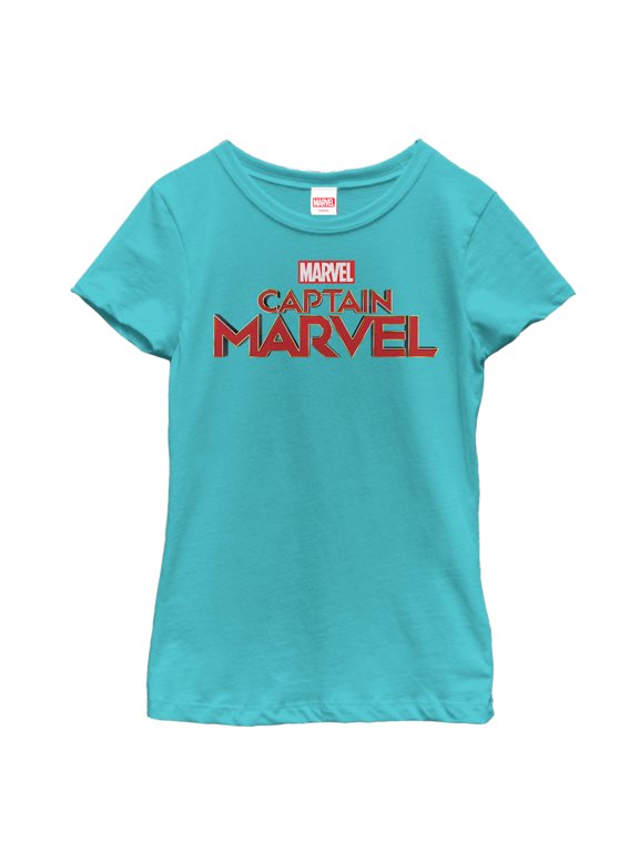 Girl's Marvel Captain Marvel Classic Logo Graphic Tee Tahiti Blue Large