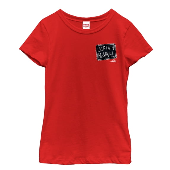 Girl's Marvel Captain Marvel Crayon Patch Logo Graphic Tee Red Small