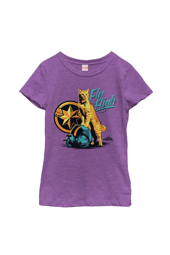 Girl's Marvel Captain Marvel Fly High Goose Graphic Tee Purple Berry X Small