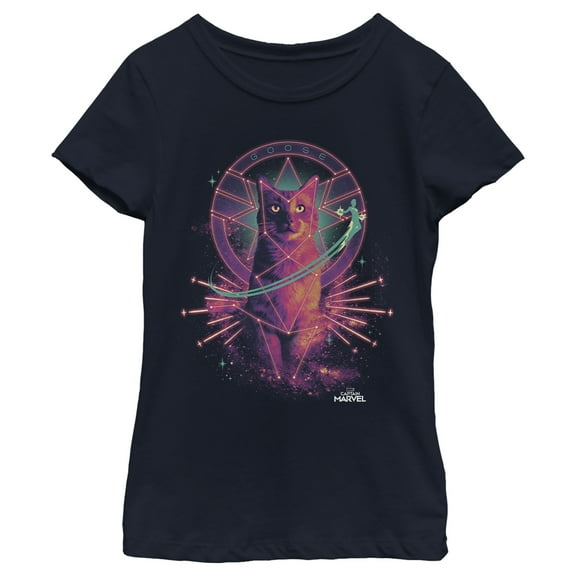 Girl's Marvel Captain Marvel Galactic Goose Cat Graphic Tee Navy Blue X Small
