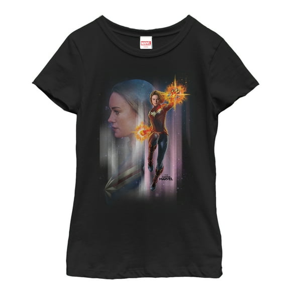 Girl's Marvel Captain Marvel Galactic Profile Graphic Tee Black Medium