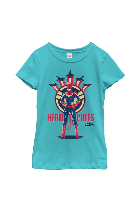 Girl's Marvel Captain Marvel Hero Vibes Graphic Tee Tahiti Blue Medium