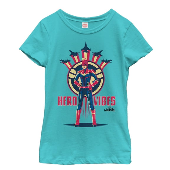 Girl's Marvel Captain Marvel Hero Vibes  Graphic Tee Tahiti Blue X Small
