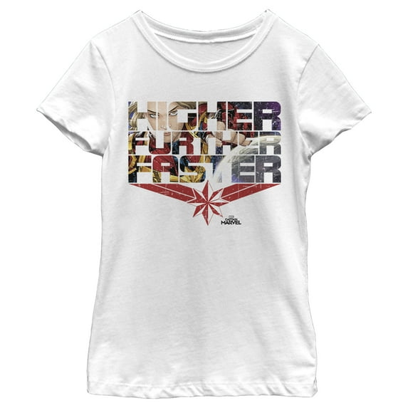 Girl's Marvel Captain Marvel Higher Comic Scenes Graphic Tee White Small