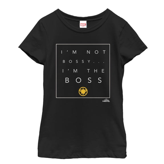 Girl's Marvel Captain Marvel I'm the Boss  Graphic Tee Black Large