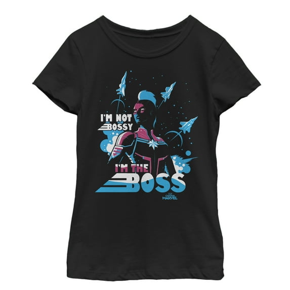 Girl's Marvel Captain Marvel Not Bossy Graphic Tee Black Medium