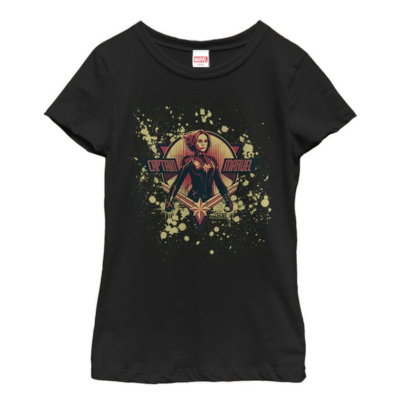 Girl's Marvel Captain Marvel Paint Splatter Hero  Graphic Tee Black Medium