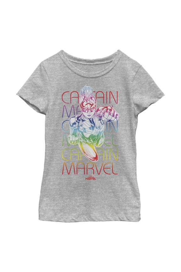 Girl's Marvel Captain Marvel Rainbow Kree  Graphic Tee Athletic Heather Large