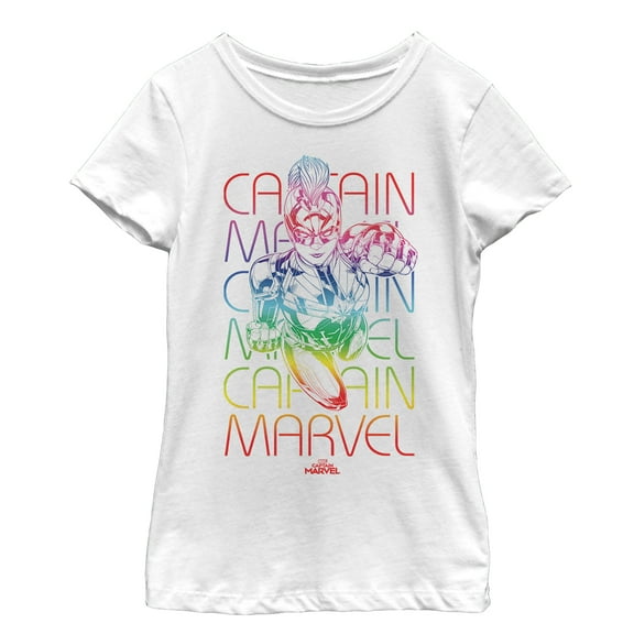 Girl's Marvel Captain Marvel Rainbow Kree  Graphic Tee White Medium