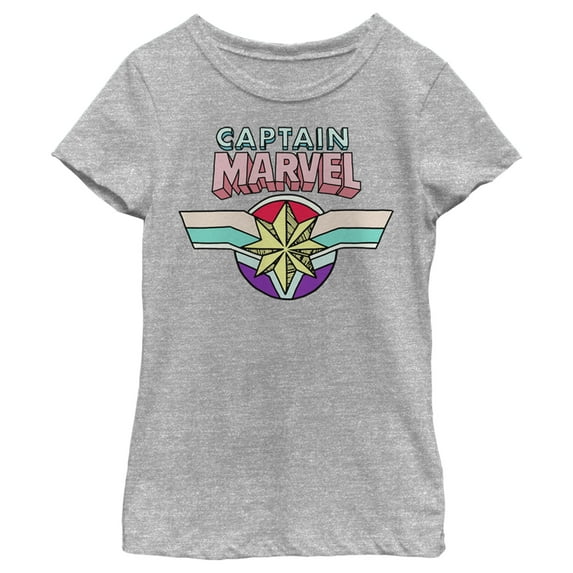 Girl's Marvel Captain Marvel Rainbow Star Symbol Graphic Tee Athletic Heather Large