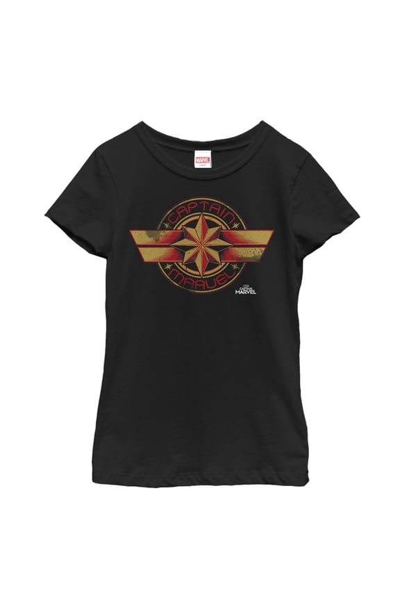 Girl's Marvel Captain Marvel Retro Star Emblem Graphic Tee Black X Large