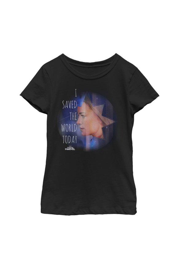 Girl's Marvel Captain Marvel Saved World Today Graphic Tee Black Large