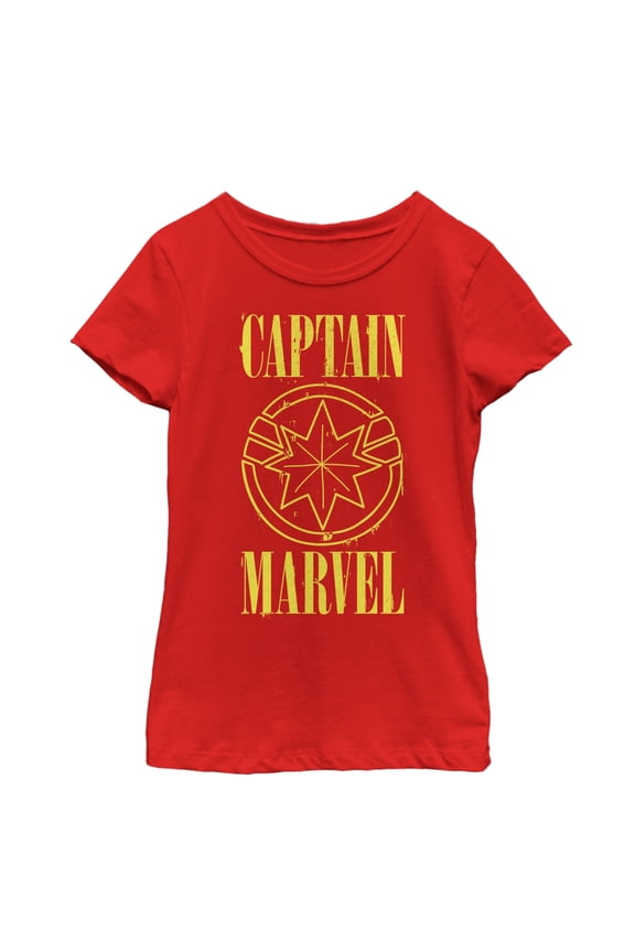 Girl's Marvel Captain Marvel Stained Star Symbol Graphic Tee Red X Small