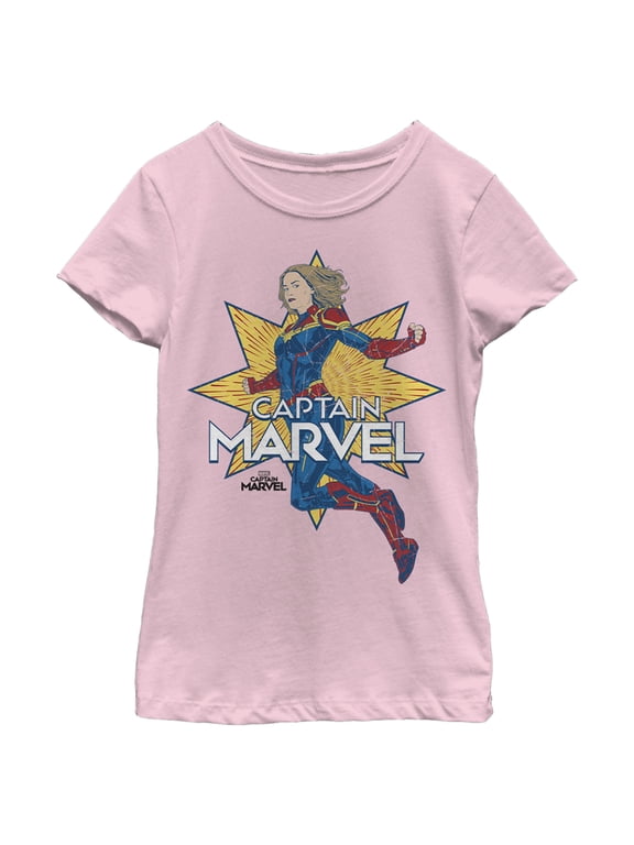 Girl's Marvel Captain Marvel Star Jump Graphic Tee Light Pink Large
