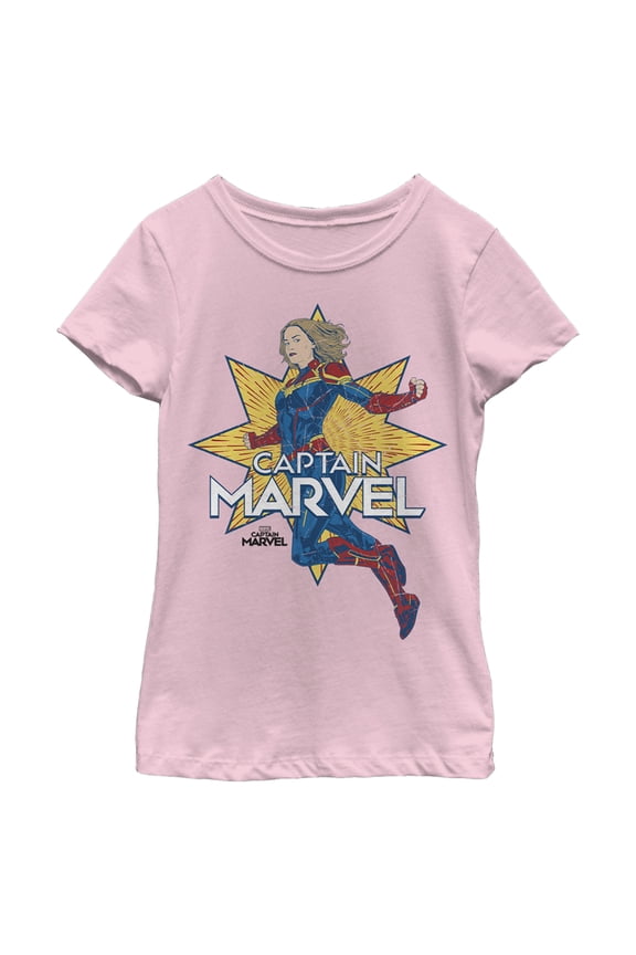 Girl's Marvel Captain Marvel Star Jump Graphic Tee Light Pink Large
