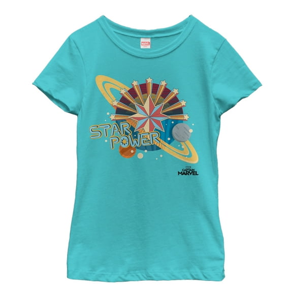 Girl's Marvel Captain Marvel Star Power Graphic Tee Tahiti Blue X Small