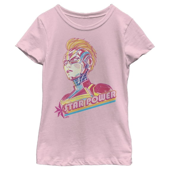 Girl's Marvel Captain Marvel Star Power Hero Graphic Tee Light Pink Large