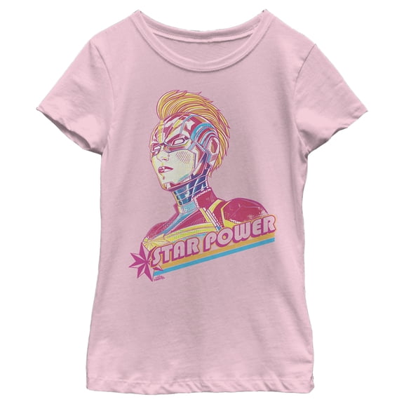 Girl's Marvel Captain Marvel Star Power Hero Graphic Tee Light Pink Medium