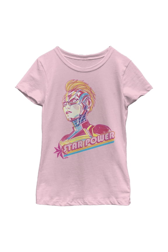 Girl's Marvel Captain Marvel Star Power Hero Graphic Tee Light Pink X Small