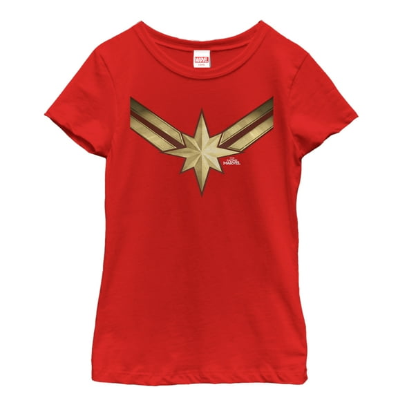 Girl's Marvel Captain Marvel Star Symbol Costume  Graphic Tee Red Large