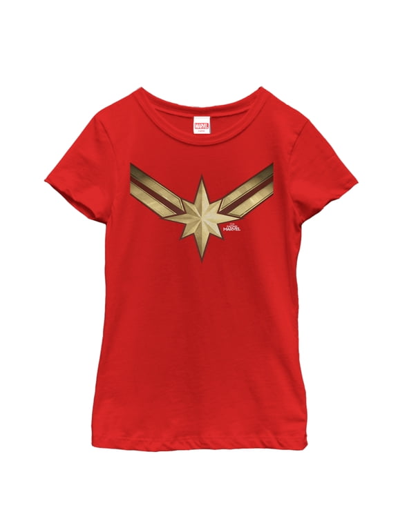Girl's Marvel Captain Marvel Star Symbol Costume Graphic Tee Red Small