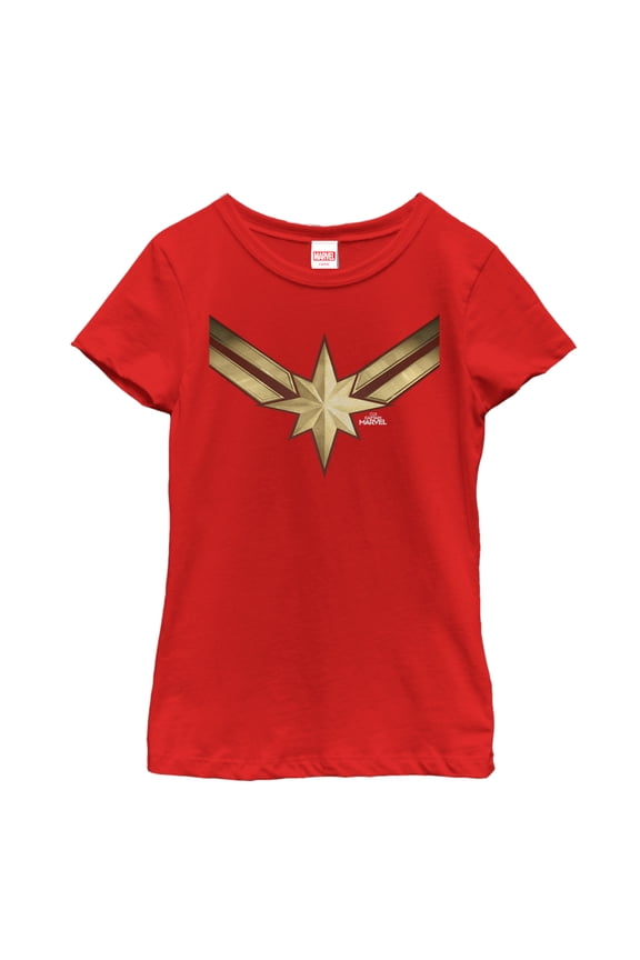 Girl's Marvel Captain Marvel Star Symbol Costume Graphic Tee Red X Large