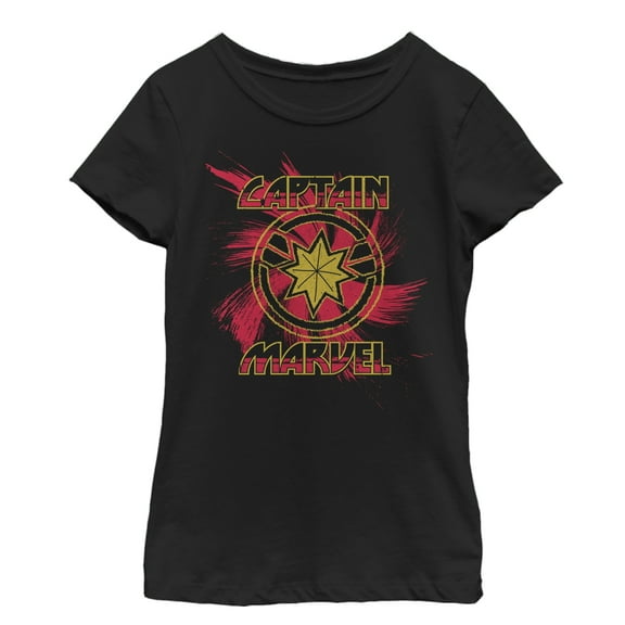 Girl's Marvel Captain Marvel Star Symbol Swirl  Graphic Tee Black Medium