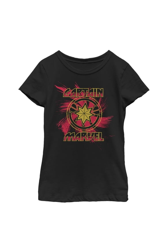 Girl's Marvel Captain Marvel Star Symbol Swirl Graphic Tee Black Medium
