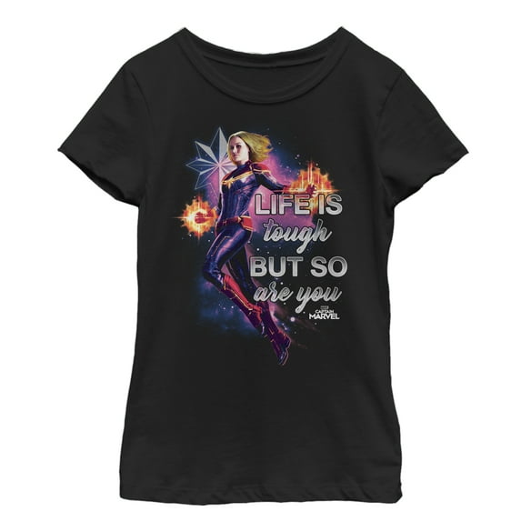 Girl's Marvel Captain Marvel Tough Inspiration Graphic Tee Black Medium