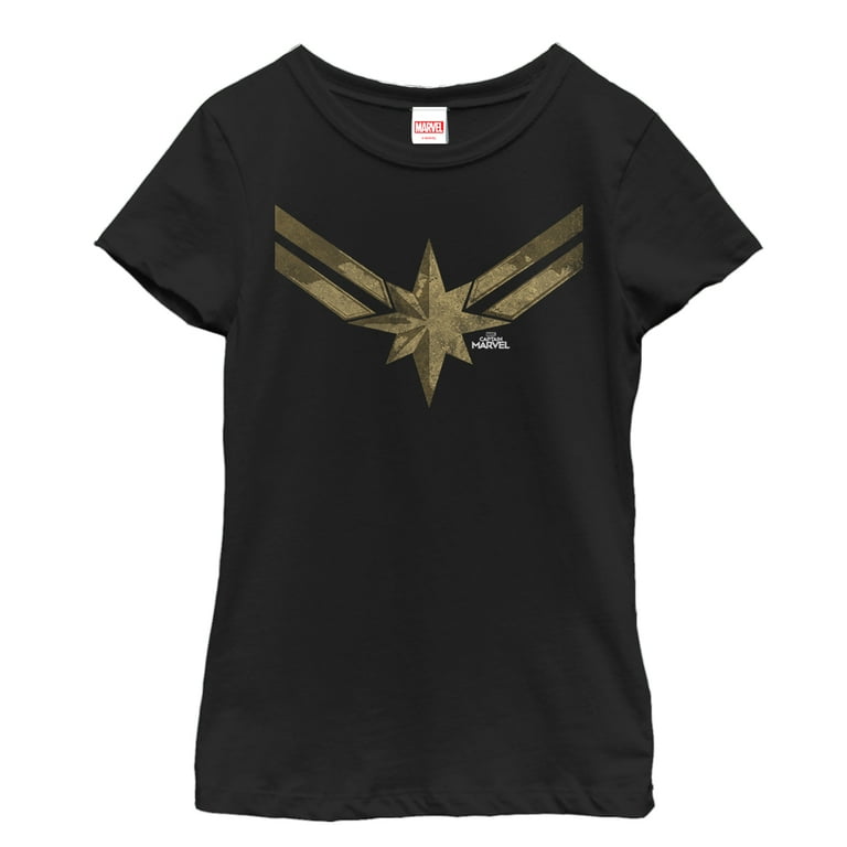 Girl s Marvel Captain Marvel Vintage Star Costume Graphic Tee Black Large Walmart