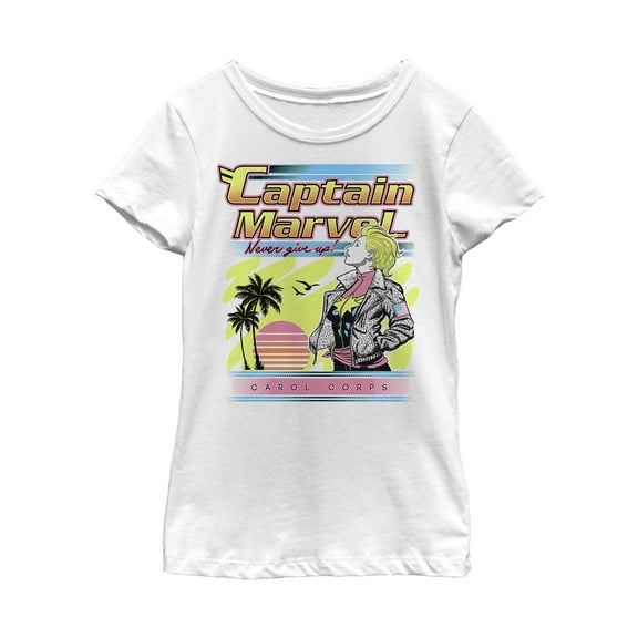 Girl's Marvel Captain Retro '90s Vibe  Graphic Tee White Small
