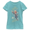 thumbnail image 1 of Girl's Marvel Christmas Captain Marvel Merry & Bright  Graphic Tee Tahiti Blue Small, 1 of 3
