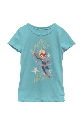 Girl's Marvel Christmas Captain Marvel Merry & Bright Graphic Tee Tahiti Blue X Large