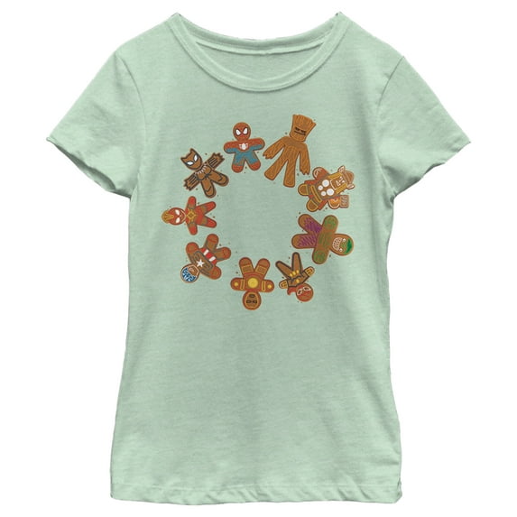 Girl's Marvel Christmas Gingerbread Cookie Circle Graphic Tee Mint Small