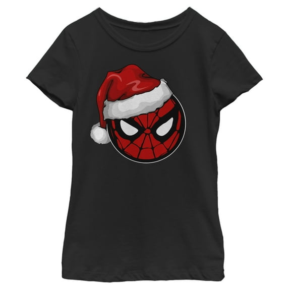 Girl's Marvel Christmas Spider-Man Santa Hat Graphic Tee Black Small