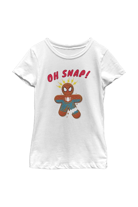 Girl's Marvel Christmas Spider-Man Snap Gingerbread Cookie Graphic Tee White Large
