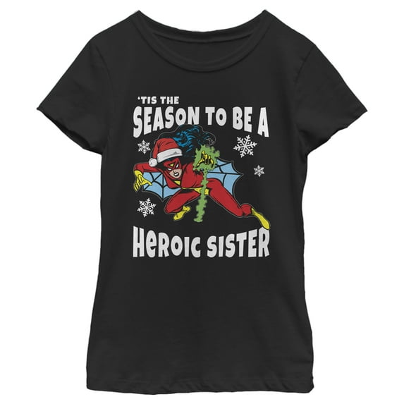Girl's Marvel Christmas Spider-Woman Heroic Sister Graphic Tee Black Small