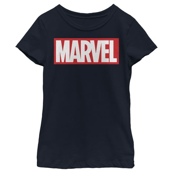 Girl's Marvel Classic Bold Logo Graphic Tee Navy Blue Medium