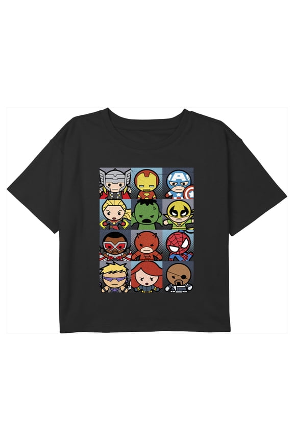 Girl's Marvel Cute Cartoon Avengers Graphic Cropped T-Shirt Black X Small