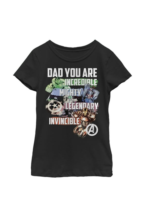 Girl's Marvel Dad You are Incredible Mighty Legendary Invincible Graphic Tee Black / 1 Medium