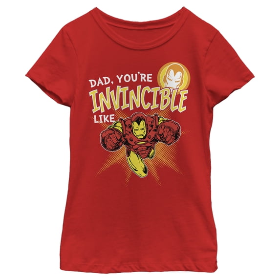 Girl's Marvel Dad You're Invincible Like Iron Man Graphic Tee Red Medium