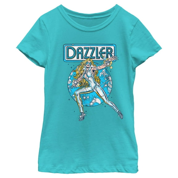 Girl's Marvel Dazzler Retro Blue Light Beams Graphic T-Shirt