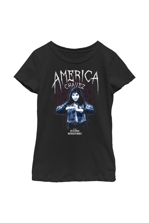Girl's Marvel Doctor Strange in the Multiverse of Madness America Chavez Solo Graphic Tee Black Large